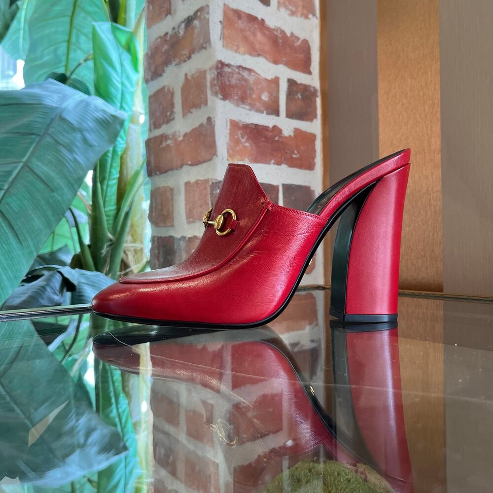 GUCCI Red Leather Horsebit Princetown Heeled Mules SZ 41 (US 11) - Picture 2 of 10
